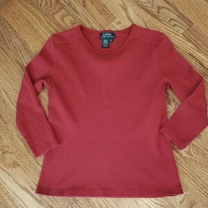 Vtg- Lauren Ralph Lauren Red Fitted Ribbed 3/4 Sleeve Tee Size: M
